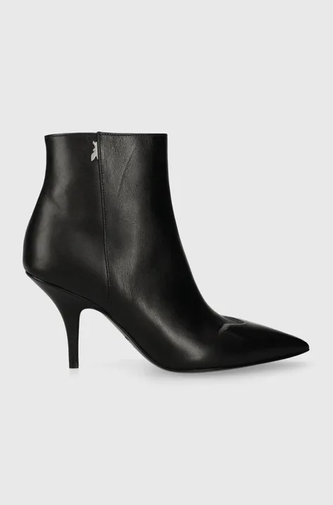 Kožené členkové topánky Patrizia Pepe dámske, čierna farba, na vysokom podpätku, 2Y0010 L048 K103