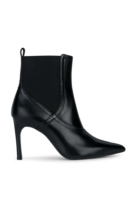 Kožené členkové topánky Geox D FAVIOLA B dámske, čierna farba, na vysokom podpätku, D268UB 000Y3 C9999