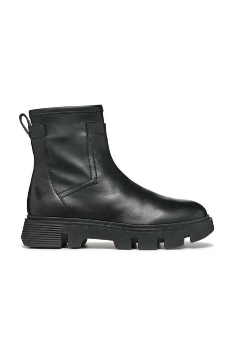 Členkové topánky Geox D VILDE C dámske, čierna farba, na plochom podpätku, D26UAC 043KB C9997