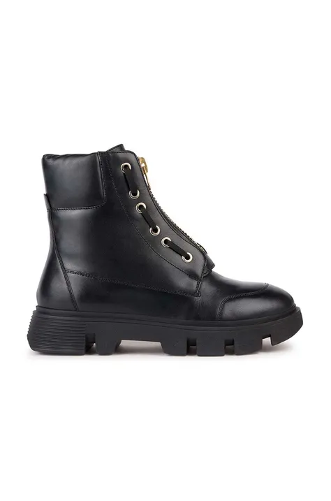 Kožené členkové topánky Geox D VILDE B dámske, čierna farba, na plochom podpätku, D36UAB 00085 C9999