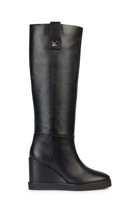 Кожаные сапоги Geox D ELIDEA WEDGE C женские цвет чёрный на плоском ходу D36VQC 00043 C9999