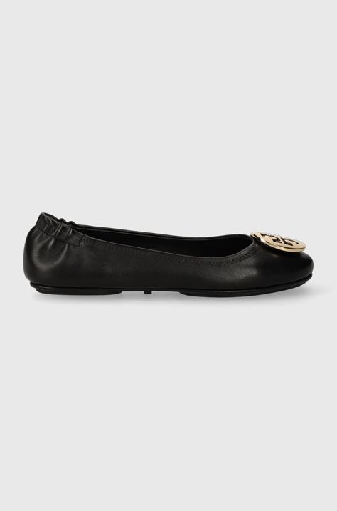 Δερμάτινες μπαλαρίνες Tory Burch MINNIE TRAVEL BALLET χρώμα: μαύρο, 50393-013 F350393-013