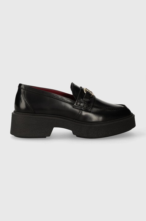 Usnjeni mokasini Tommy Hilfiger TH HARDWARE LOAFER ženski, črna barva, FW0FW07329