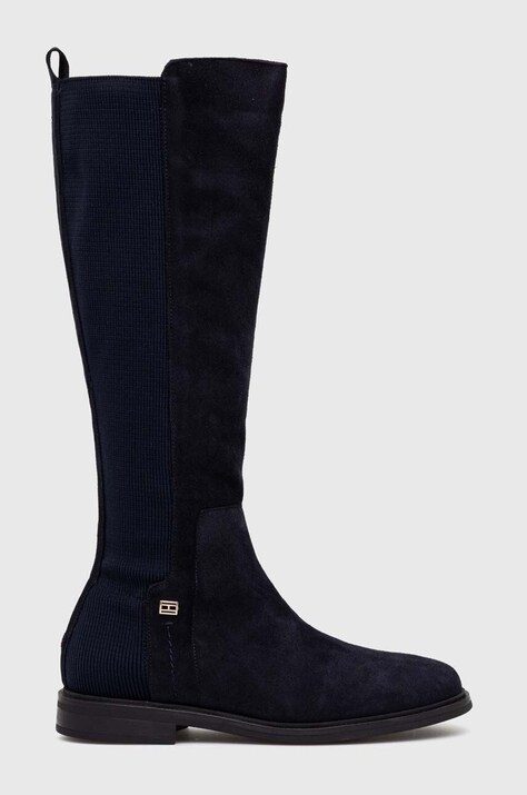 Сапоги Tommy Hilfiger TOMMY ESSENTIALS LONGBOOT женские цвет синий на плоском ходу FW0FW07476