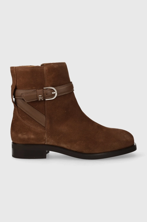 Замшевые ботинки Tommy Hilfiger ELEVATED ESSENT BOOT THERMO SDE женские цвет коричневый на плоском ходу FW0FW07482