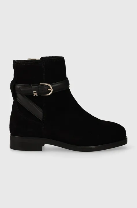Замшеві черевики Tommy Hilfiger ELEVATED ESSENT BOOT THERMO SDE жіночі колір чорний на плоскому ходу FW0FW07482
