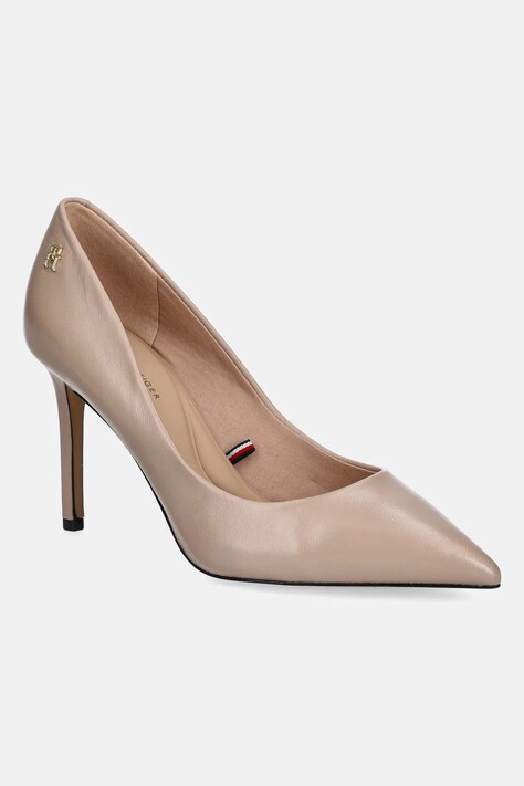 Tommy Hilfiger stilettos de piele ESSENTIAL POINTED PUMP culoarea bej, FW0FW07533