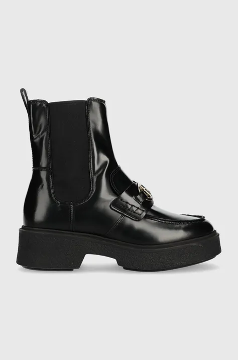 Kožené topánky chelsea Tommy Hilfiger TH HARDWARE LOAFER BOOT dámske, čierna farba, na plochom podpätku, FW0FW07317