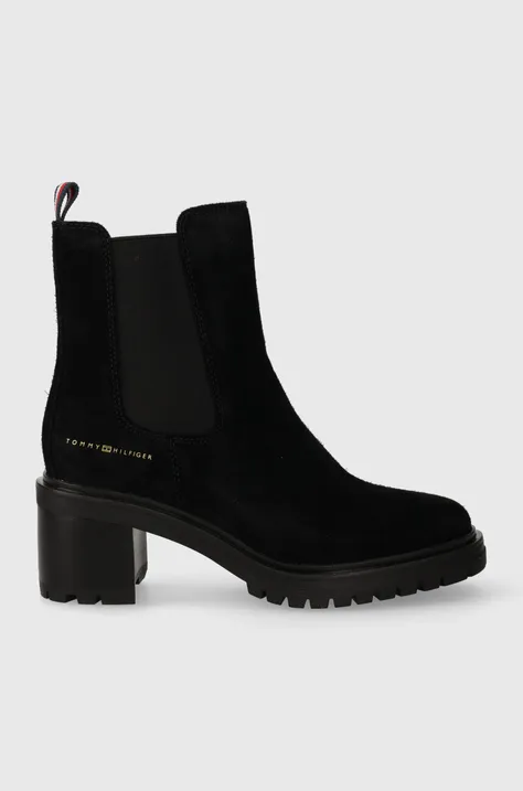 Σουέτ μπότες τσέλσι Tommy Hilfiger ESSENTIAL MIDHEEL SUEDE BOOTIE γυναικείες, χρώμα: μαύρο, FW0FW07522