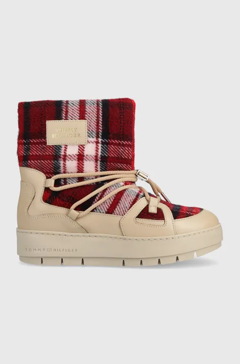 Μπότες χιονιού Tommy Hilfiger TARTAN SNOWBOOT χρώμα: μπεζ, FW0FW07612 F3FW0FW07612