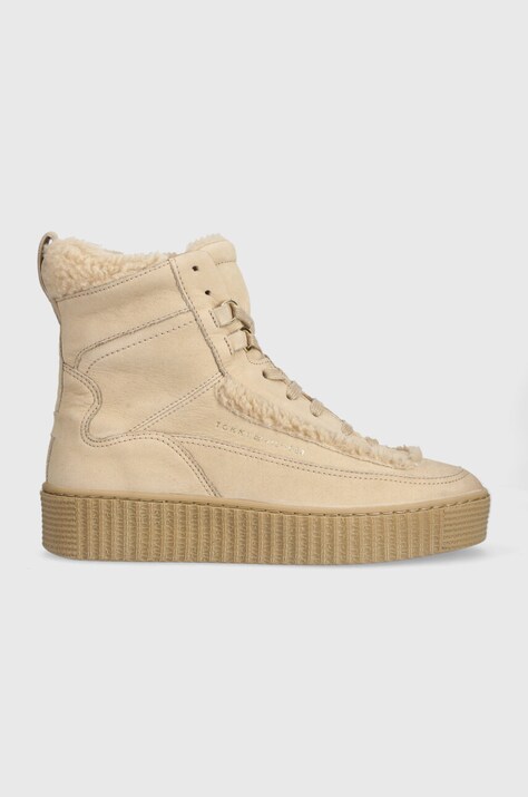 Tommy Hilfiger sneakers ESSENTIAL LACE UP WARMBOOTIE culoarea bej, FW0FW07503