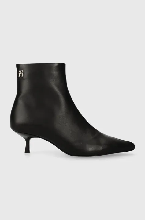 Δερμάτινες μπότες Tommy Hilfiger POINTY KITTEN HEEL BOOT γυναικείες, χρώμα: μαύρο, FW0FW07538