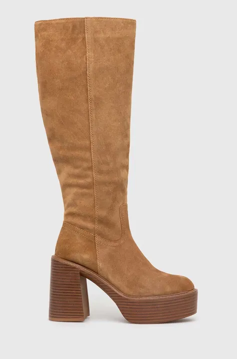 Čizme od brušene kože Aldo Rykiel za žene, boja: smeđa, s debelom potpeticom, 13621048Rykiel