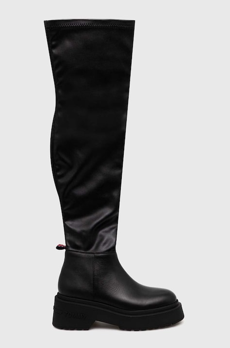 Μπότες Tommy Jeans TJW OVER THE KNEE BOOTS χρώμα: μαύρο, EN0EN02254 F3EN0EN02254