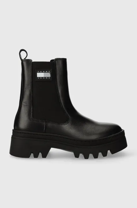 Kožené topánky chelsea Tommy Jeans TJW FASHION dámske, čierna farba, na platforme, EN0EN02295