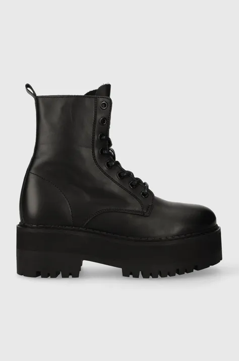 Шкіряні черевики Tommy Jeans TJW BOOT ZIP UP жіночі колір чорний на плоскому ходу EN0EN02305