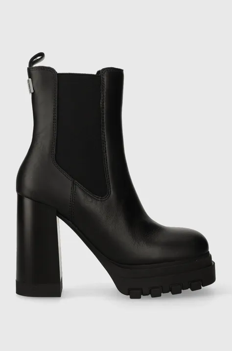 Шкіряні черевики Tommy Jeans TJW HIGH HEEL CHELSEA жіночі колір чорний на плоскому ходу EN0EN02306
