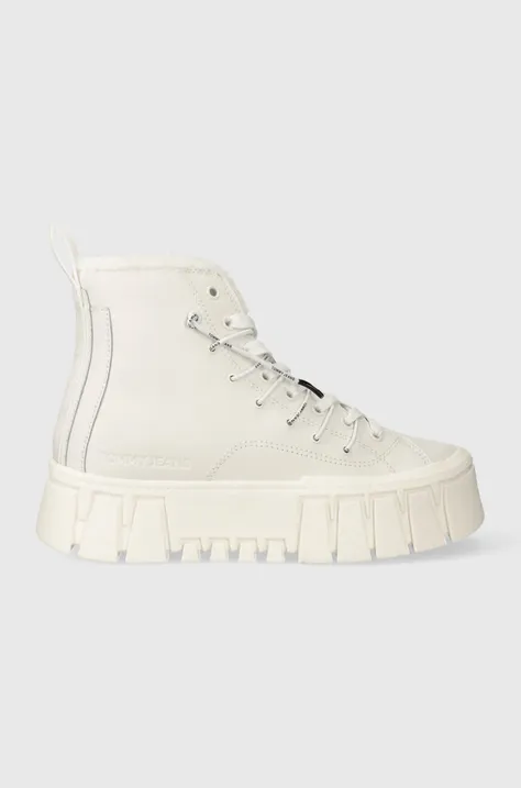 Δερμάτινα αθλητικά παπούτσια Tommy Jeans TJW VULC PLATFORM MC WL χρώμα: άσπρο, EN0EN02394 F3EN0EN02394
