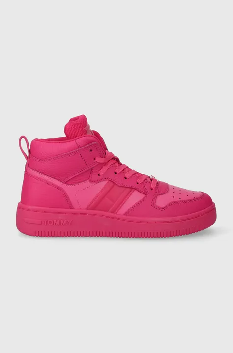 Δερμάτινα αθλητικά παπούτσια Tommy Jeans TJW RETRO BASKET MC WL χρώμα: ροζ, EN0EN02398