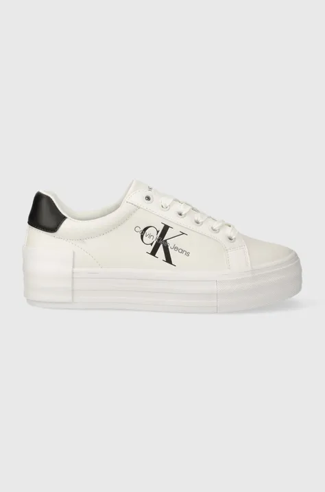 Calvin Klein Jeans sneakers din piele BOLD VULC FLATFORM LACEUP LTH WN culoarea alb, YW0YW00821