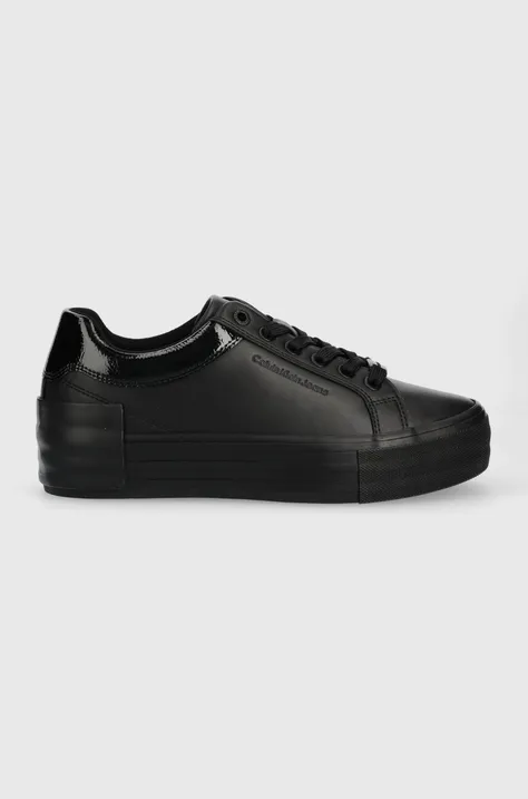 Δερμάτινα αθλητικά παπούτσια Calvin Klein Jeans BOLD VULC FLATF LOW LACEUP LTH W χρώμα: μαύρο, YW0YW01105