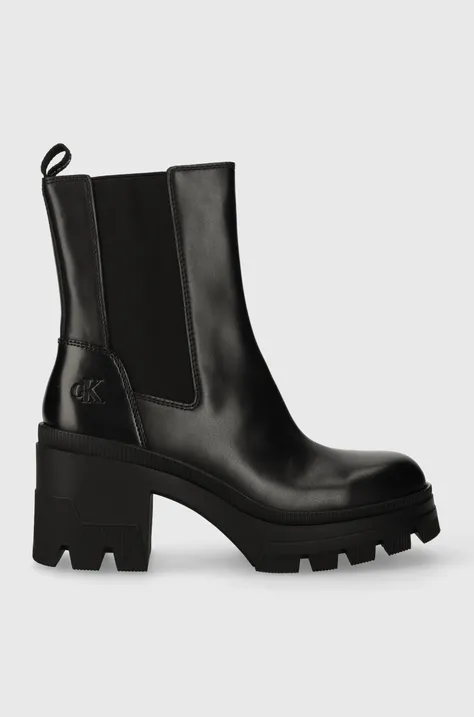 Шкіряні черевики Calvin Klein Jeans CHUNKY HEELED CHELSEA BOOT LTH жіночі колір чорний каблук блок YW0YW01112