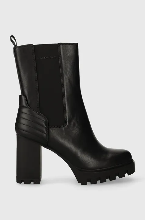 Členkové topánky Calvin Klein Jeans PLATFORM CHELSEA BOOT LTH WN dámske, čierna farba, na podpätku, jemne zateplené, YW0YW01140