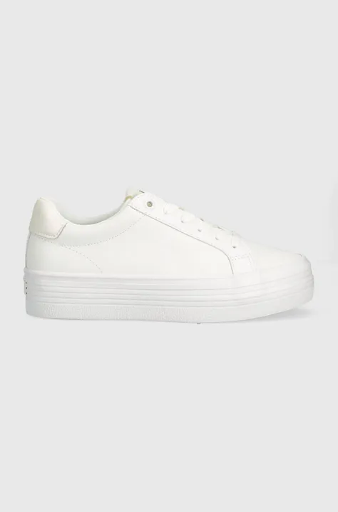 Αθλητικά Calvin Klein Jeans BOLD VULC FLATF LACEUP LTH WN χρώμα: άσπρο, YW0YW01144