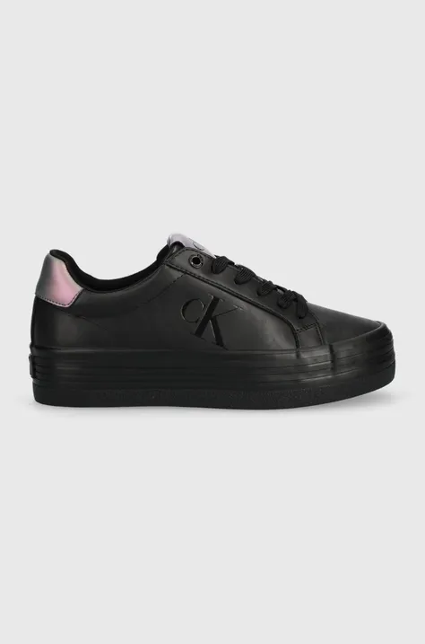 Sneakers boty Calvin Klein Jeans BOLD VULC FLATF LACEUP LTH WN černá barva, YW0YW01144