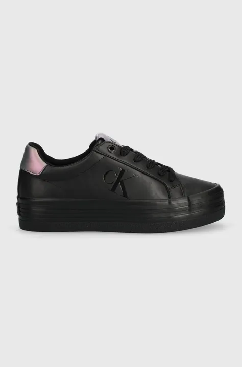 Αθλητικά Calvin Klein Jeans BOLD VULC FLATF LACEUP LTH WN χρώμα: μαύρο, YW0YW01144