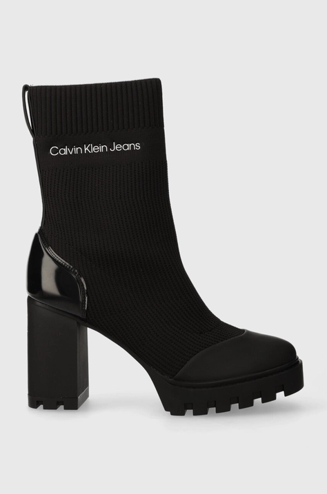 Gležnarji Calvin Klein Jeans PLATFORM KNIT SOCK KNIT WN ženski, črna barva, YW0YW01196