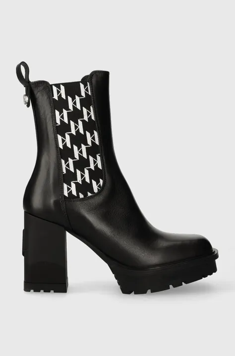 Kožené topánky chelsea Karl Lagerfeld VOYAGE VI dámske, čierna farba, na podpätku, KL30158