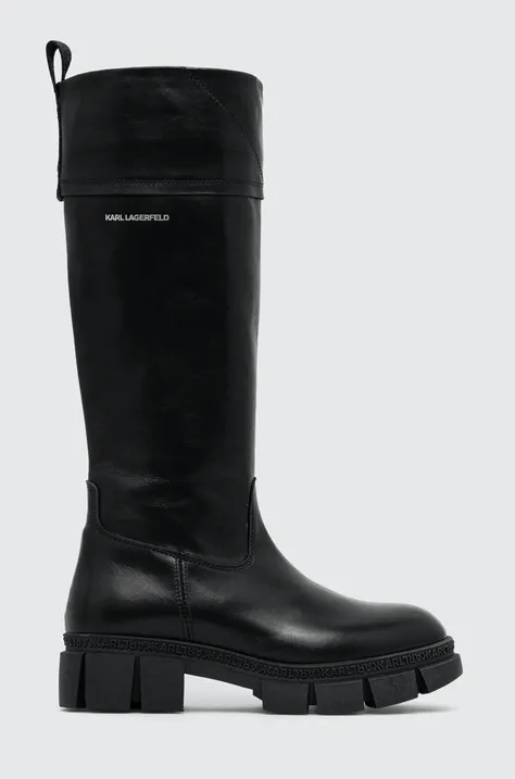 Kožne čizme Karl Lagerfeld ARIA za žene, boja: crna, s platformom, KL43290
