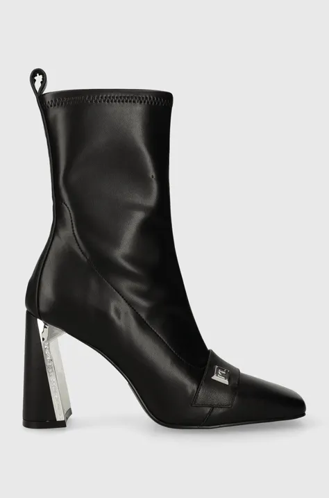 Kožené členkové topánky Karl Lagerfeld MASQUE dámske, čierna farba, na podpätku, KL30760