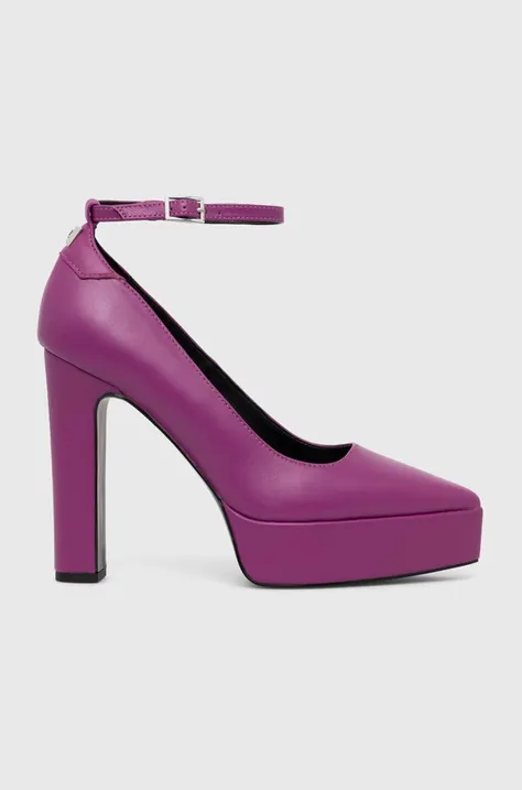 Шкіряні туфлі Karl Lagerfeld SOIREE PLATFORM колір фіолетовий каблук блок KL31710