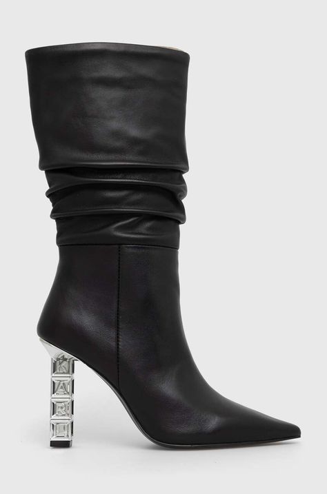 Karl Lagerfeld ghete de piele KOLUMN femei, culoarea negru, cu toc drept, KL33455