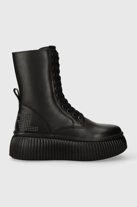 Kožené členkové topánky Karl Lagerfeld KREEPER LO KC dámske, čierna farba, na platforme, KL42375