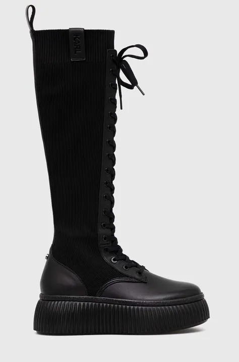 Elegantni škornji Karl Lagerfeld KREEPER LO KC ženski, črna barva, KL42381