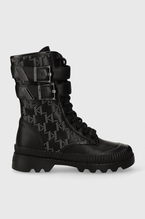 Karl Lagerfeld bocanci de piele TREKKA II KC femei, culoarea negru, cu toc plat, KL42586F
