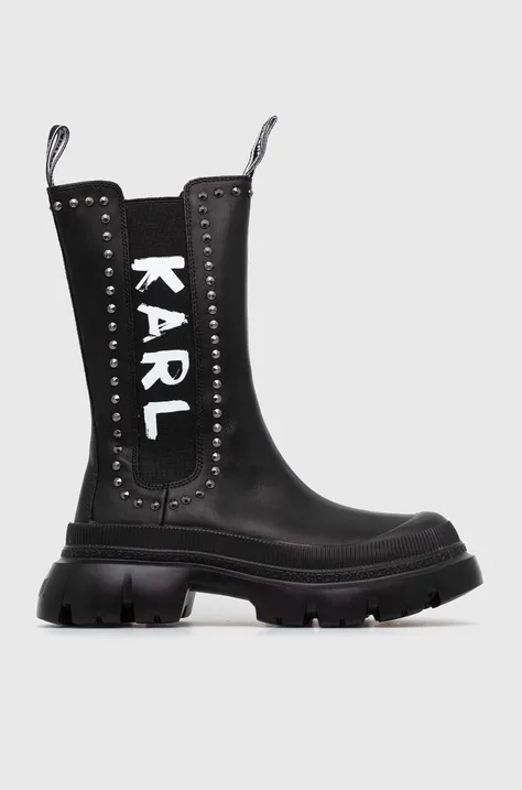 Kožené členkové topánky Karl Lagerfeld TREKKA MAX KC dámske, čierna farba, na platforme, KL43591