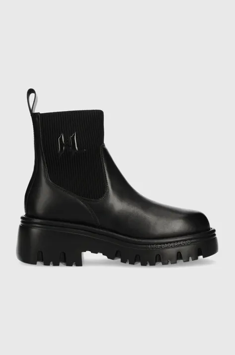 Kožené topánky chelsea Karl Lagerfeld KOMBAT KC dámske, čierna farba, na plochom podpätku, KL45340