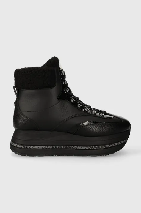 Karl Lagerfeld buty skórzane VELOCITA MAX KC damskie kolor czarny na platformie lekko ocieplone KL64963