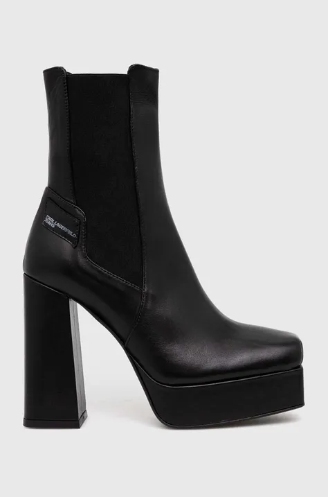 Kožne gležnjače Karl Lagerfeld Jeans STAK HEEL II za žene, boja: crna, s debelom potpeticom, KLJ93140