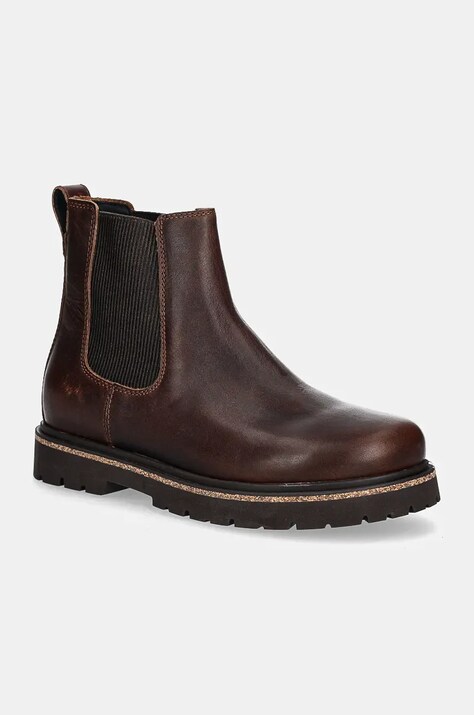 Birkenstock cizme de piele femei, culoarea maro, cu toc plat 1025782