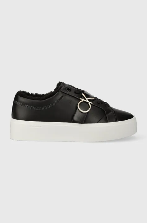Calvin Klein sneakers din piele FLATFORM CUPSOLE LACE UP W/HW WL culoarea negru, HW0HW01671