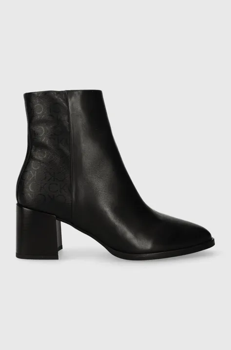 Členkové topánky Calvin Klein ALMOND ANKLE BOOT 55 - EPI MN MX dámske, čierna farba, na podpätku, HW0HW01701