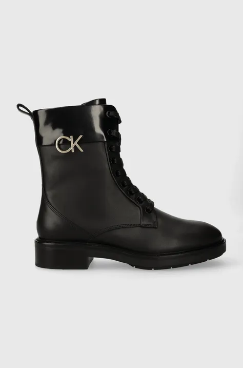 Čizme Calvin Klein RUBBER SOLE COMBAT BOOT W/HW za žene, boja: crna, ravni potplat, HW0HW01717