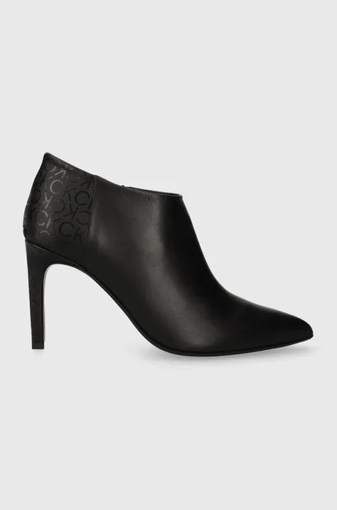Gležnjače Calvin Klein ESS STIL BOOTIE 90-EPI MONO MIX za žene, boja: crna, s tankom potpeticom, HW0HW01719