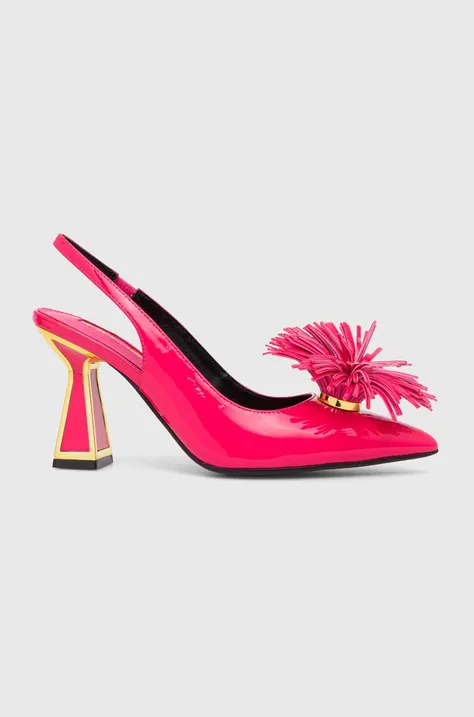 Кожени обувки с дебел ток Kat Maconie Shani в розово с дебел ток с отворена пета
