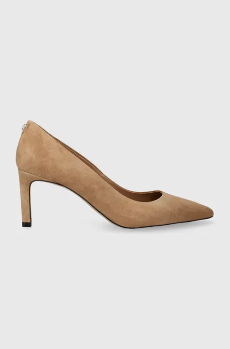 Semišové lodičky BOSS Janet Pump 70-S béžová barva, 50498810